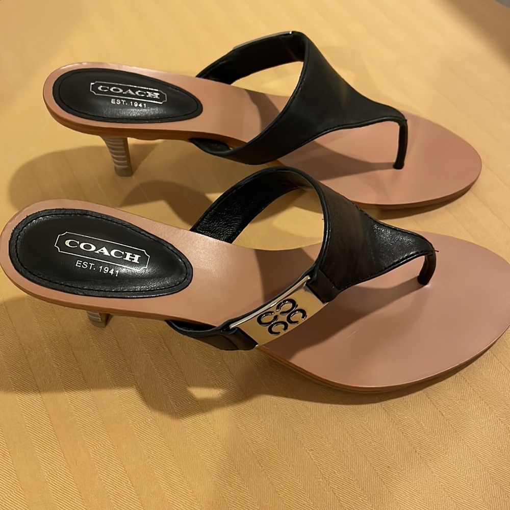 NWOT Coach Black Leather Heeled Sandals 7.5